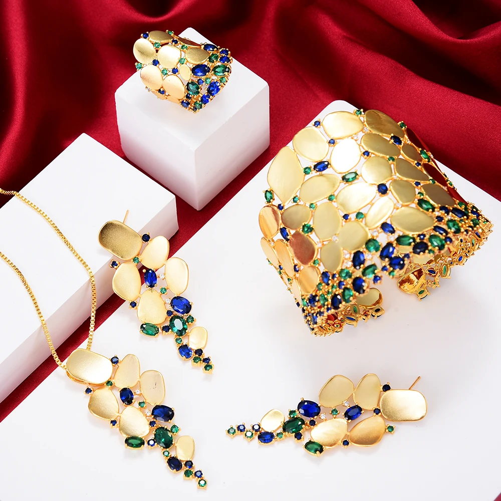 GODKI 2022 новые шармы 3 шт браслет кольцо серьги набор для женщин Свадебные кубический циркон Дубай вечерние свадебные украшения подарок бохо