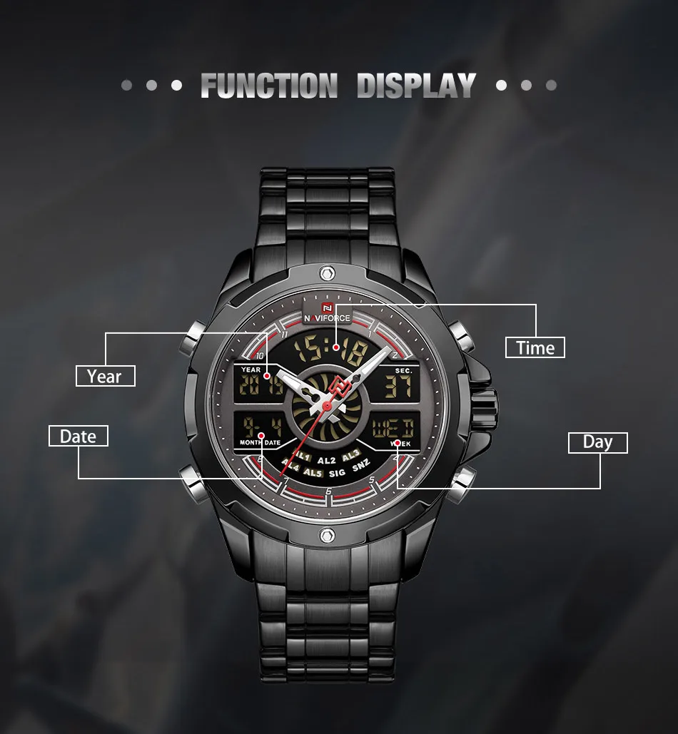 Роскошные Брендовые мужские часы NAVIFORCE, военные, светодиодный, цифровые, спортивные, наручные часы, бизнес, стальной ремешок, кварцевые часы, Relogio Masculino