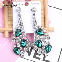 veyofun green color crystal drop earrings for woman ethnic symmetric rhinestone dangle earrings jewelry