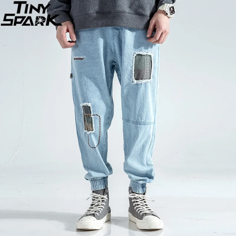 Джинсы в стиле хип хоп мужские винтажные брюки шаровары с дырками светло
