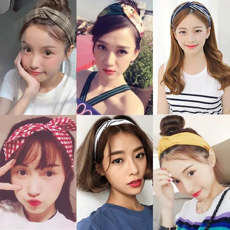 

Fashion Women's Small Flower Leaf Cloth Headband Vintage Cross Knot Elastic Bands Soft Solid Girls Hairband Hair Accessories