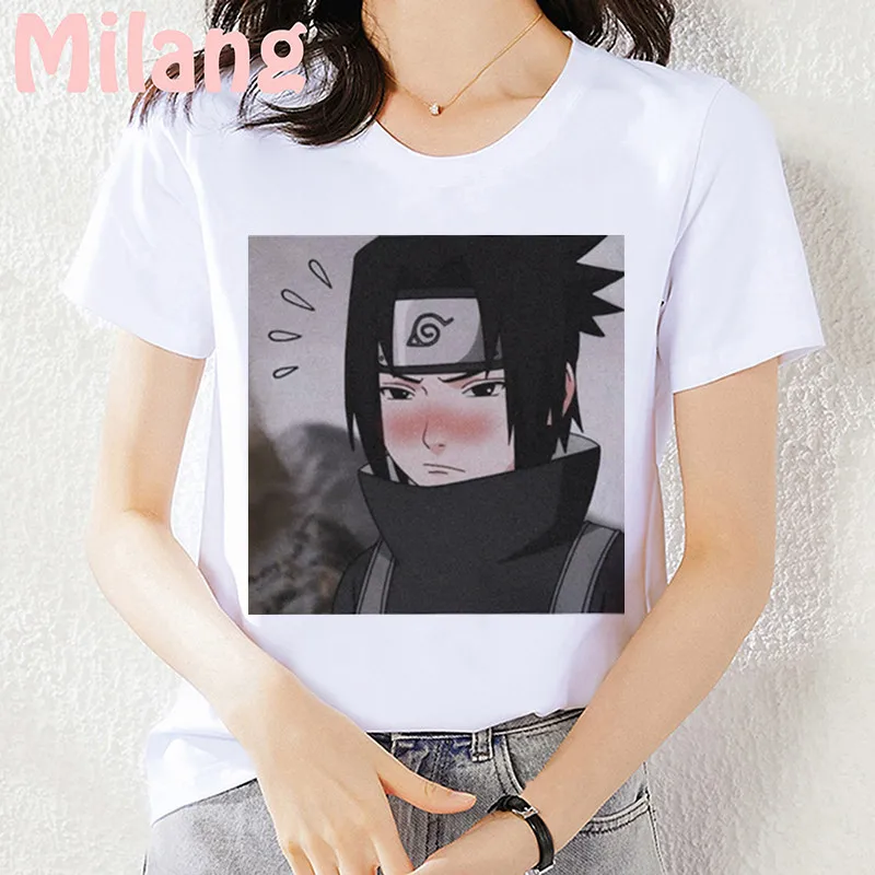 Японские Аниме крутые Uchiha Sasuke Mujer Camisetas белый топ летние футболки с эстетичным