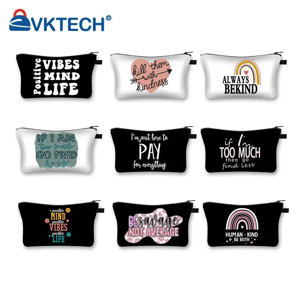 

Женская сумка для макияжа из полиэстера с буквенным принтом, водостойкая маленькая сумка на молнии для туалетных принадлежностей, косметич...