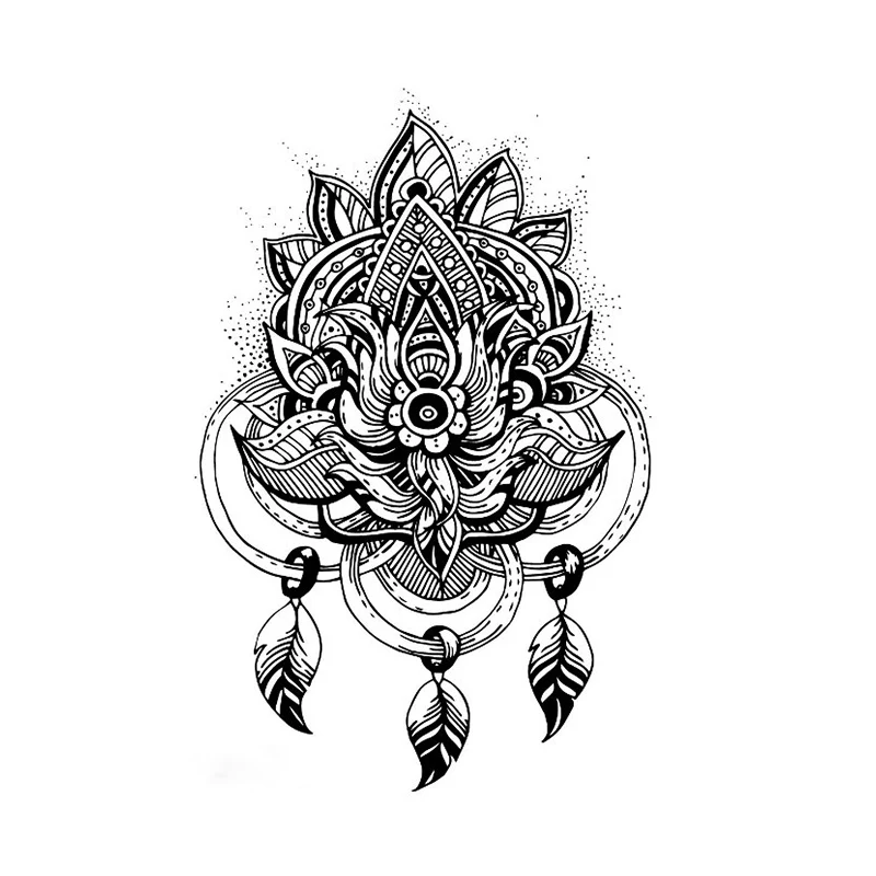 1 PIECE Back or Sternum Body Mandela With Dream Catcher Flower Waterproof Temporary Tattoo Art Sexy Waist Fake Tatoo | Красота и