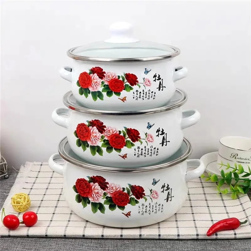 Enamel Pot with Lid Saucepan Milk Soup Noodle Cooking Small Pots for Kitchen Cookware BigCooking | Дом и сад