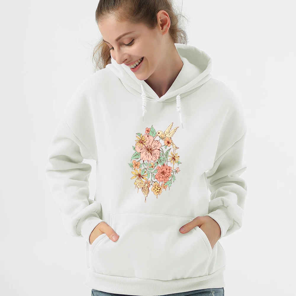 Женская флисовая толстовка с капюшоном цветочным принтом | одежда