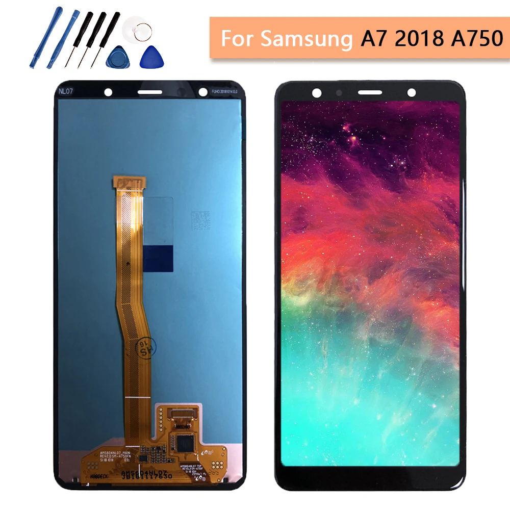 6 0 'ɺMOLED 100% протестированный для Samsung Galaxy A7 2018 A750 ЖК-SM-A750F A750F дисплей сенсорный
