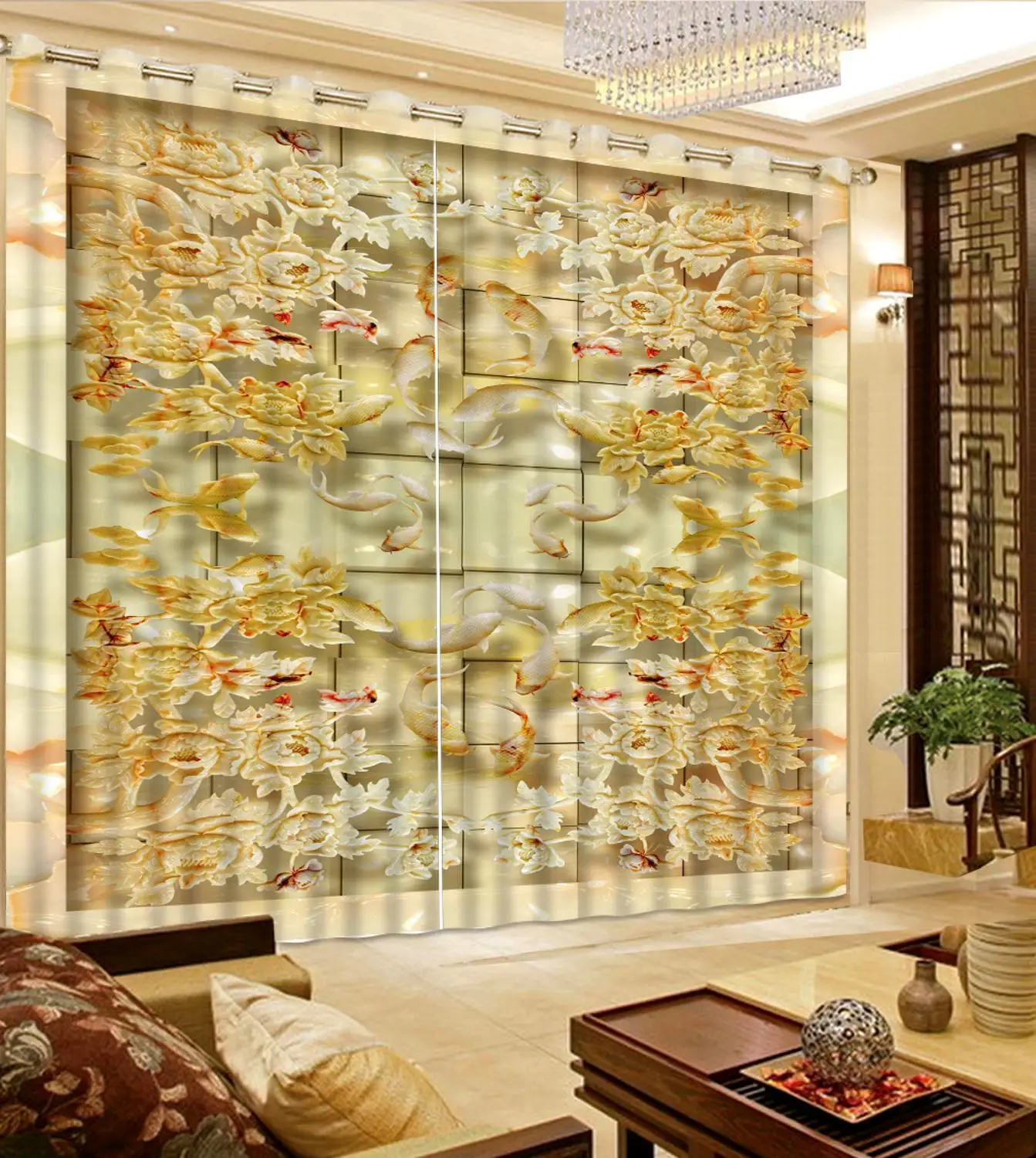 3d занавеска на заказ Нефритовая резьба для кровати гостиной отеля торгового