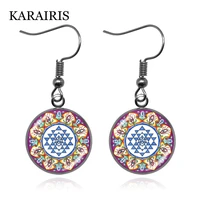 karairis buddhist sri yantra ear hook drop earrings for women sacred geometry jewelry meditation prayer earrings drop shipping