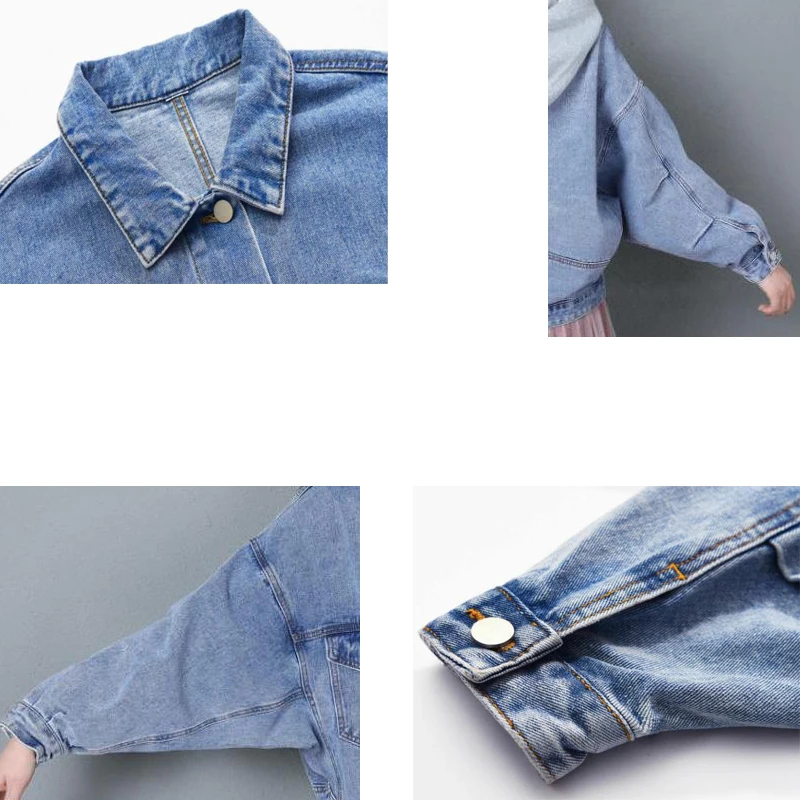 

Streetwear Short Turndown Collar Denim Jacket Women Casual Rivet Big Pocket Loose Coat Soft ric Comfortable Denim Outwear