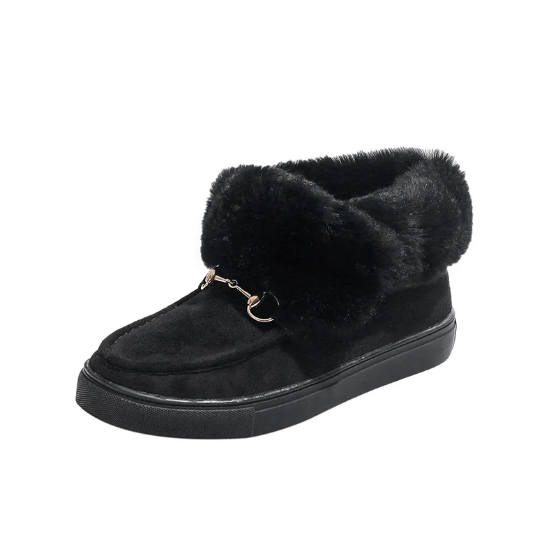 

2020 winter thickening real rabbit hair daily warm round head flat heel low tube mouth low side pure color leisure snow boots
