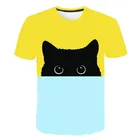 Летняя новая летняя футболка для мальчиков и девочек с 3D принтом, детская одежда, модная футболка в уличном стиле с мультяшным рисунком животного, кота