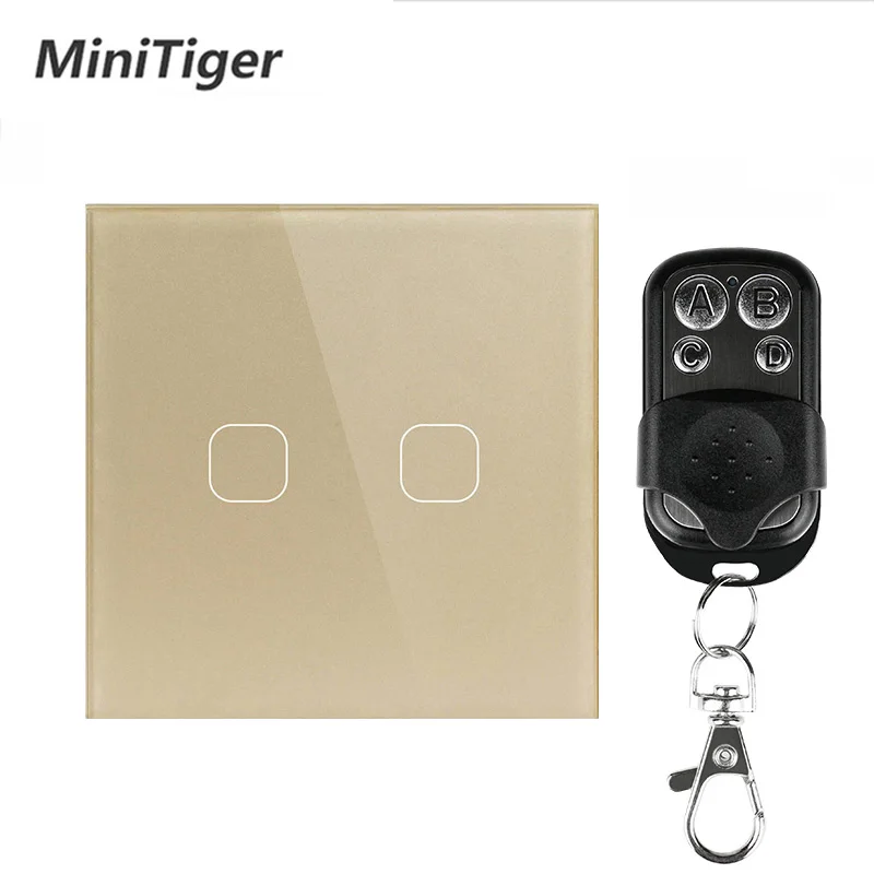 Gold 2 with remote Minitiger ЕС/Великобритания Стандартный переключатель дистанционного управления 2 банды 1 способ RF433 умный настенный переключатель беспроводной пульт дистанционного управления Сенсорный светильник переключатель - Цвет: Gold 2 with remote