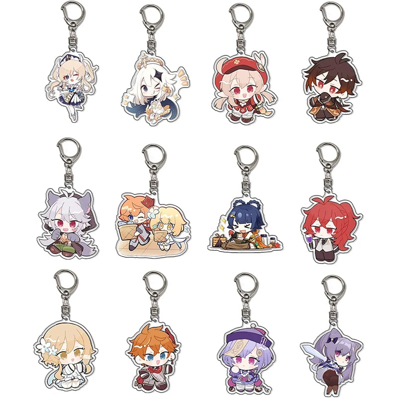 

Hot Genshin Impact Acrylic Keychain Game Figure Diluc Zhongli Venti Car Pendant Diluc Klee Keyring Jewelry