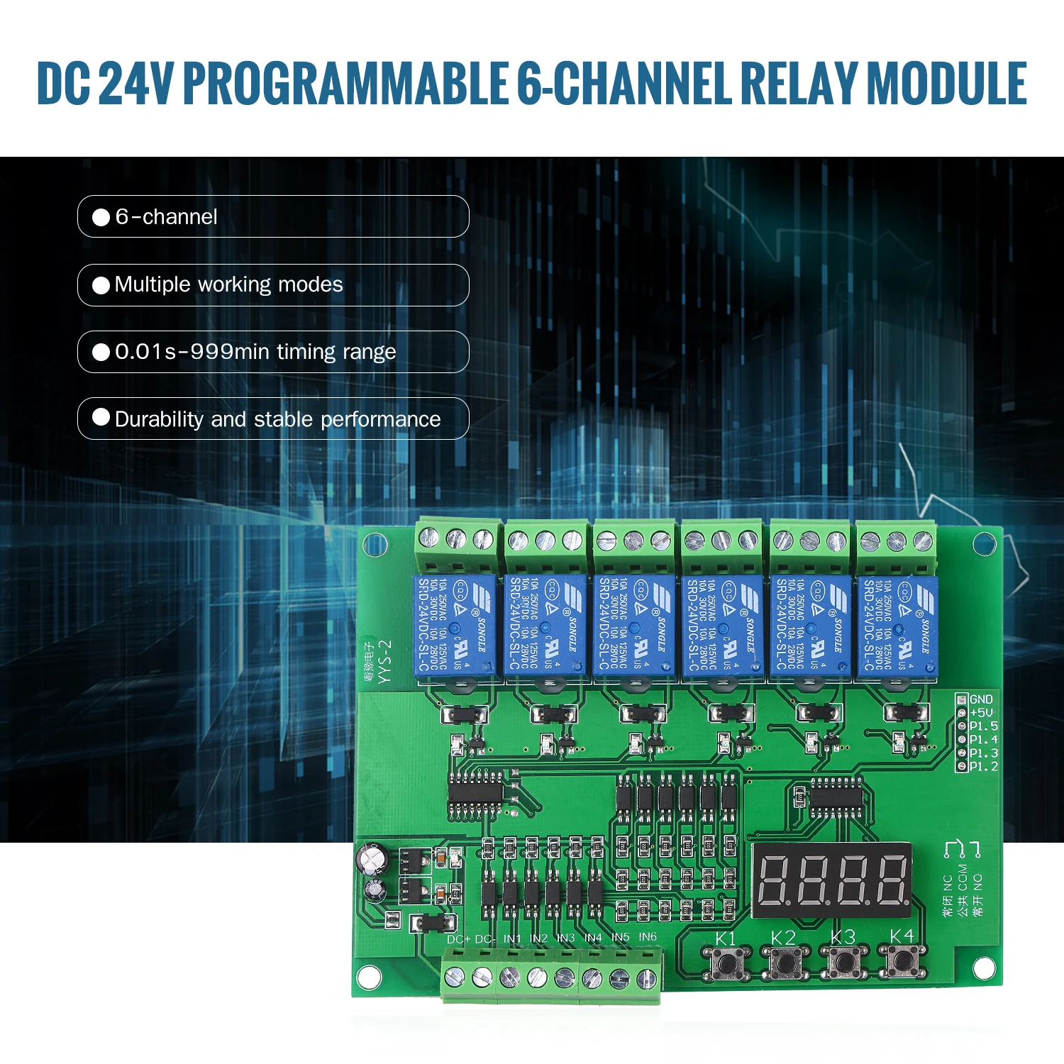 DC 24V программируемый 6-канальный модуль реле времени Циркулярный задержки