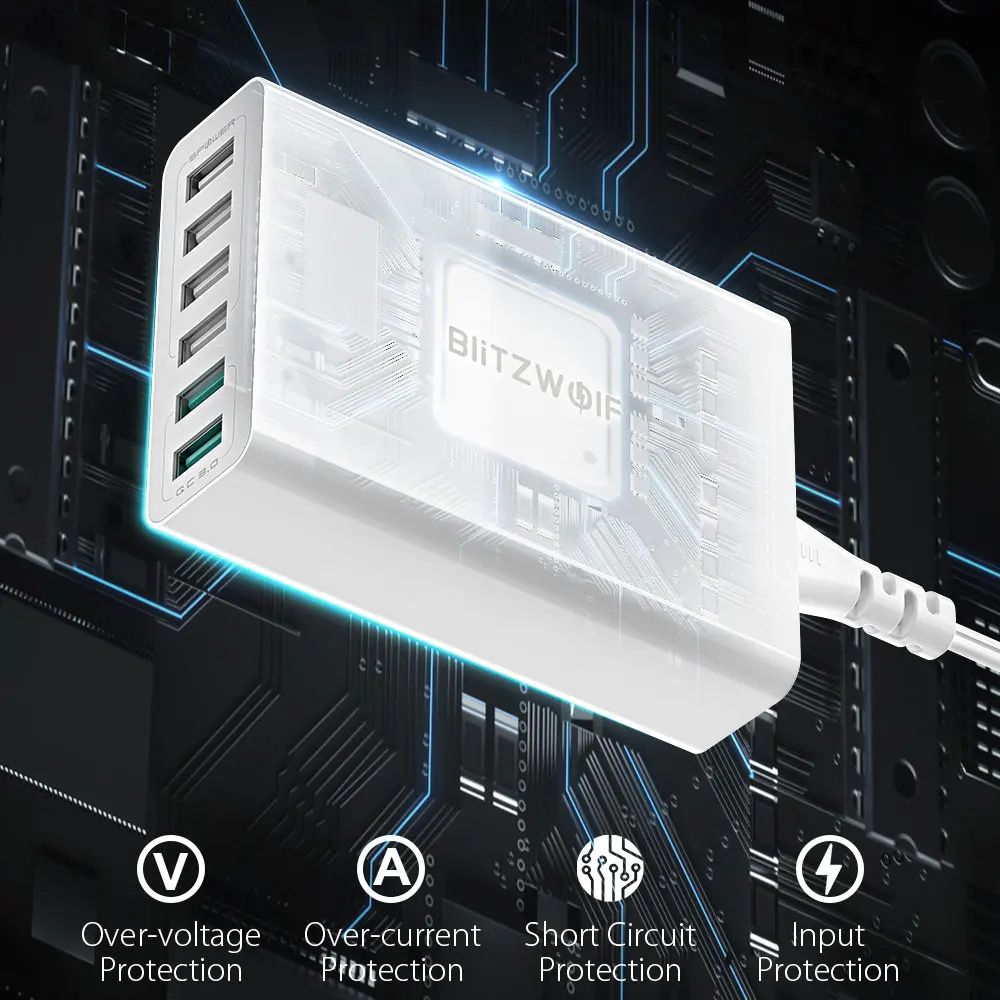 BlitzWolf 60 Вт Двойной QC3.0 6 портов USB PD зарядное устройство для телефона iphone huawei