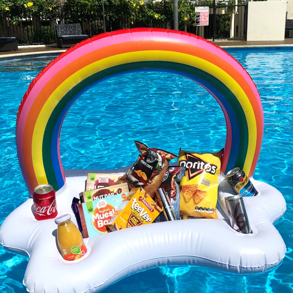 Summer Party Bucket Rainbow Cloud Cup Holder Inflatable Pool Float Beer Drinking Cooler Table Bar Tray Beach Swimming Ring | Спорт и