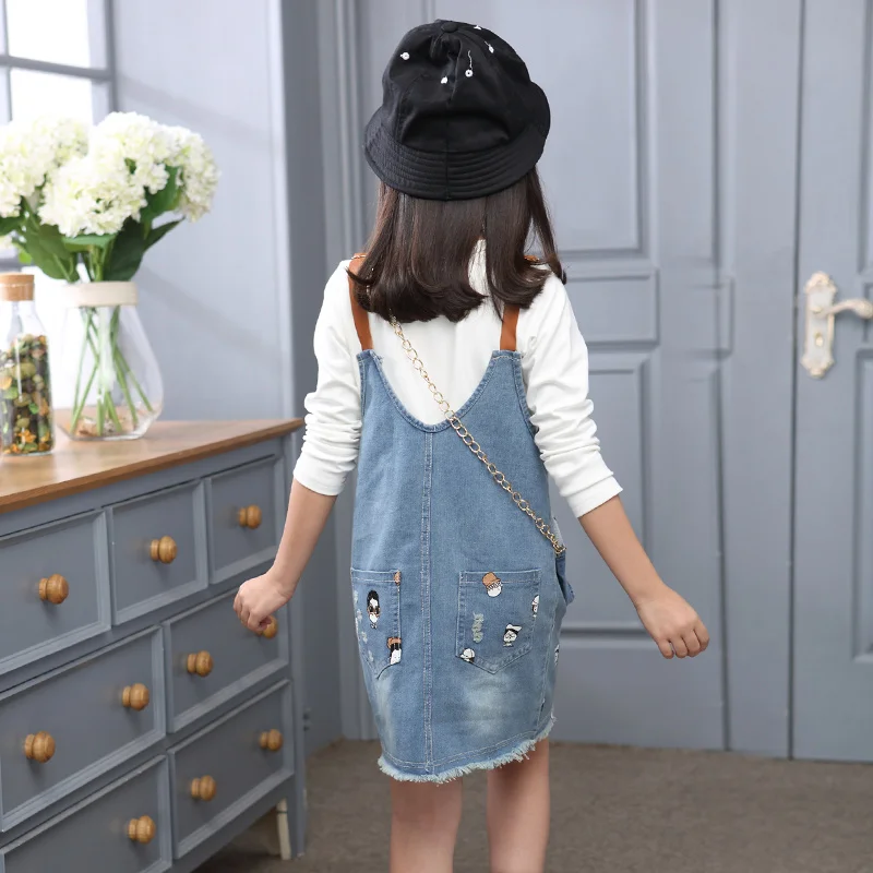 Осеннее платье детская одежда комплект одежды для девочек джинсовое из трех