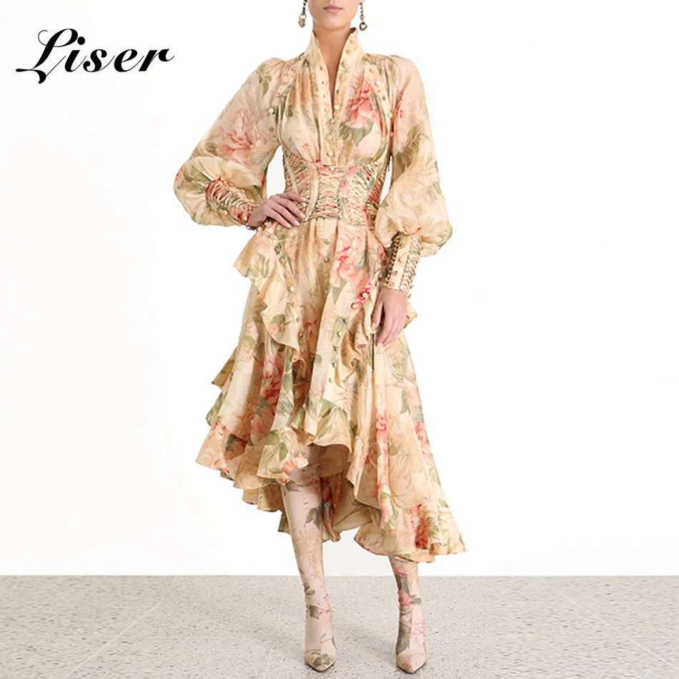 Liser 2019 новое летнее женское платье с высоким воротом до середины икры сексуальное