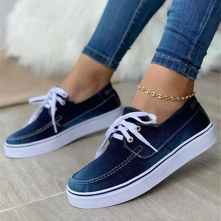 

2021 Spring and Autumn Large Size Canvas Shoes Lace-up Shoes One-step Flat-bottomed Low-top Shoes Single Shoes Wild Loafers