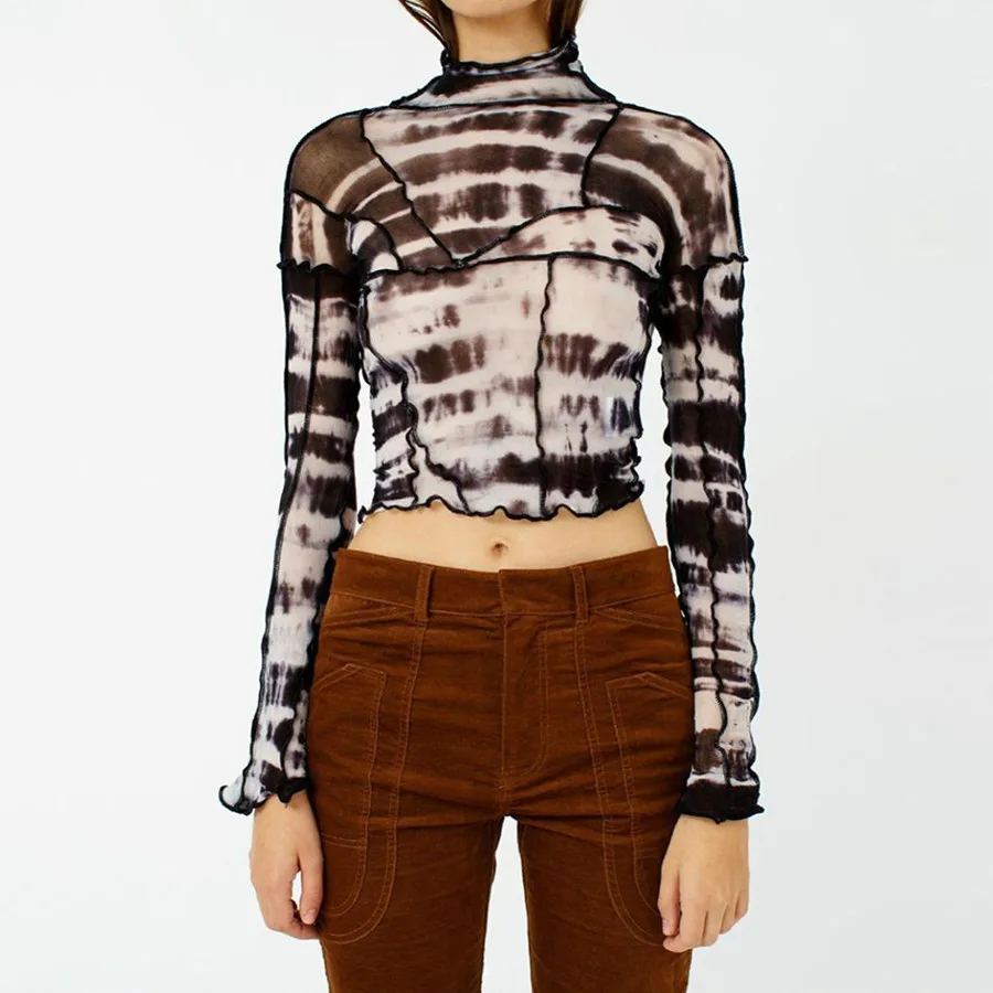 

YICIYA 2020 T-shirt Fashion Vintage Stretch Tees Spring Summer Black Mesh Patchwork Crop Tops Women Long Sleeves Sexy Backless