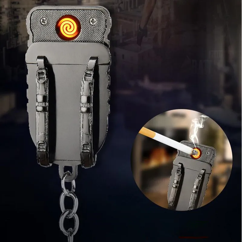 New USB charging Cigarette lighter Windproof flameless Electronic lighters Keychain Chicken game backpack lighter