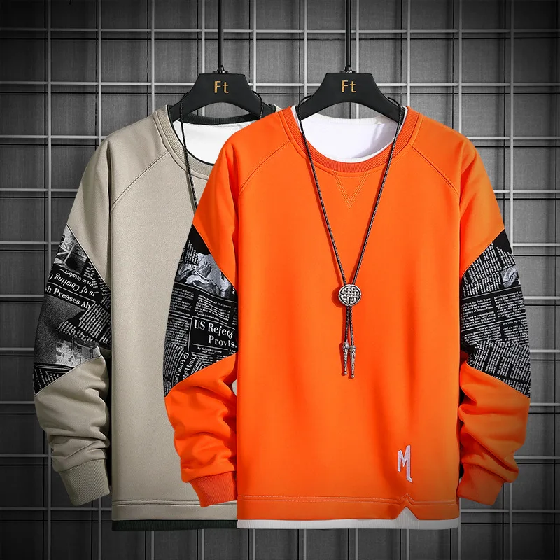

Long Sleeve Autumn Winter Harajuku Sweatshirts Men 2021 New Fashion Hoodie Mens Casual O-Neck Patchwork Pullover Streetwear