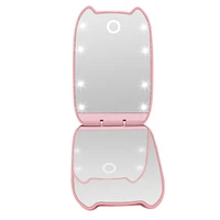 led makeup mirror with light portable foldable 2x magnification touch screen cosmetic mirror cat ear shape 2 face ladies mirror