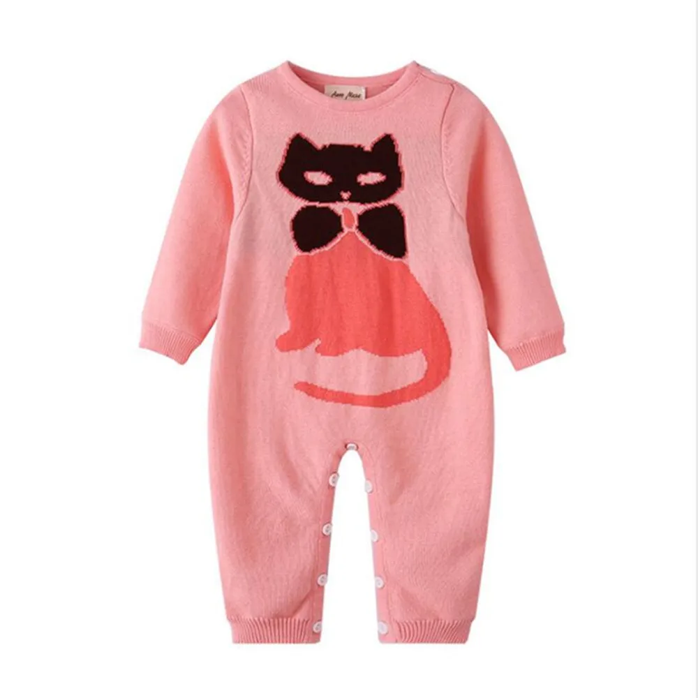 

Newborn Infant Baby Girls Knitted Romper Cat Pattern Jumpsuit 100% Cotton Infant Girl Clothes