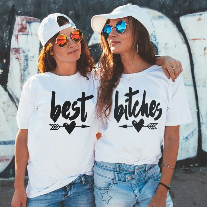 

Best Friends T shirt Women T-shirt Summer Short Sleeve Sister Bff T Shirt Women Tshirt Top Black White Tee Shirt Femme Tops