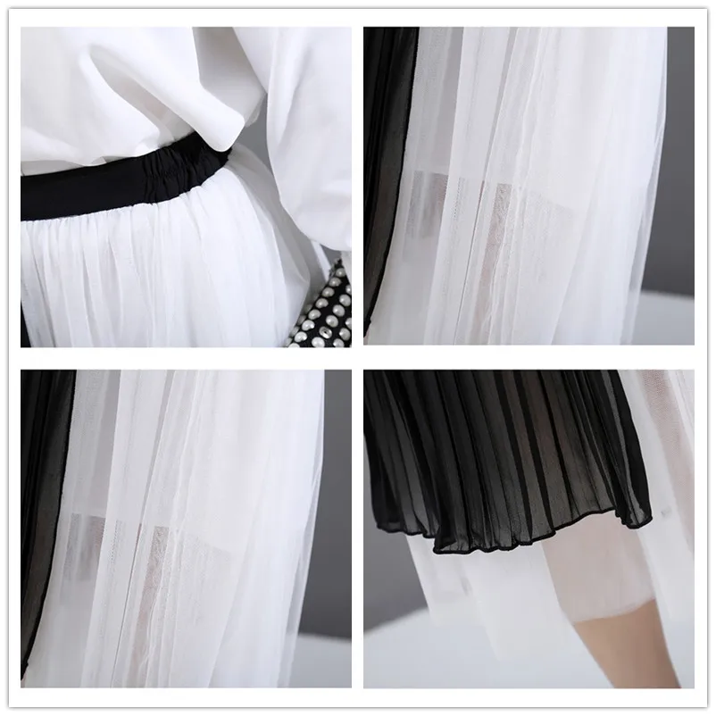 Женская длинная юбка с поясом на резинке модная черная Белая Прозрачная женская