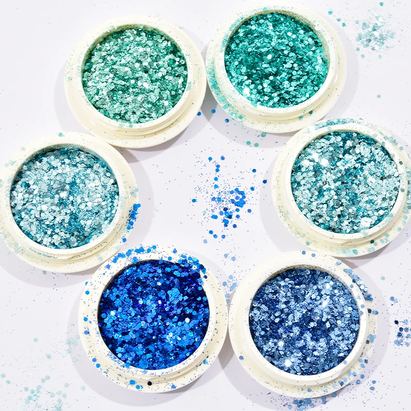 

6pc/set Nail Art Glitter Chunky Sequin Blue/Green Holographic Sequins Sparkly Ultra-thin Flake DIY Nail Art Glitter Holo Sequins