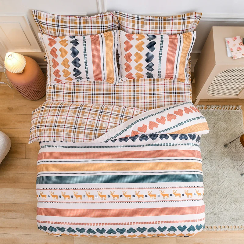 

2021 New Bedding Set Luxurious Grid Children's Boy Adult Duvet Cover Bed Sheet Pillowcase
