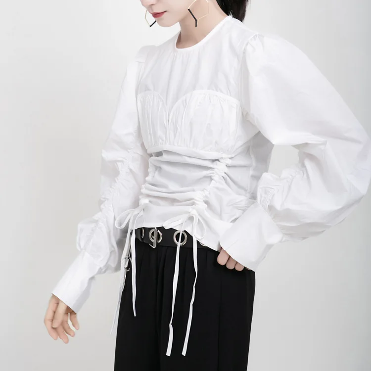 

MSXU Spring/Summer 2020 Slim-fit Light-fried Style Shirt, Long-sleeved Drawstring French Blouse Women