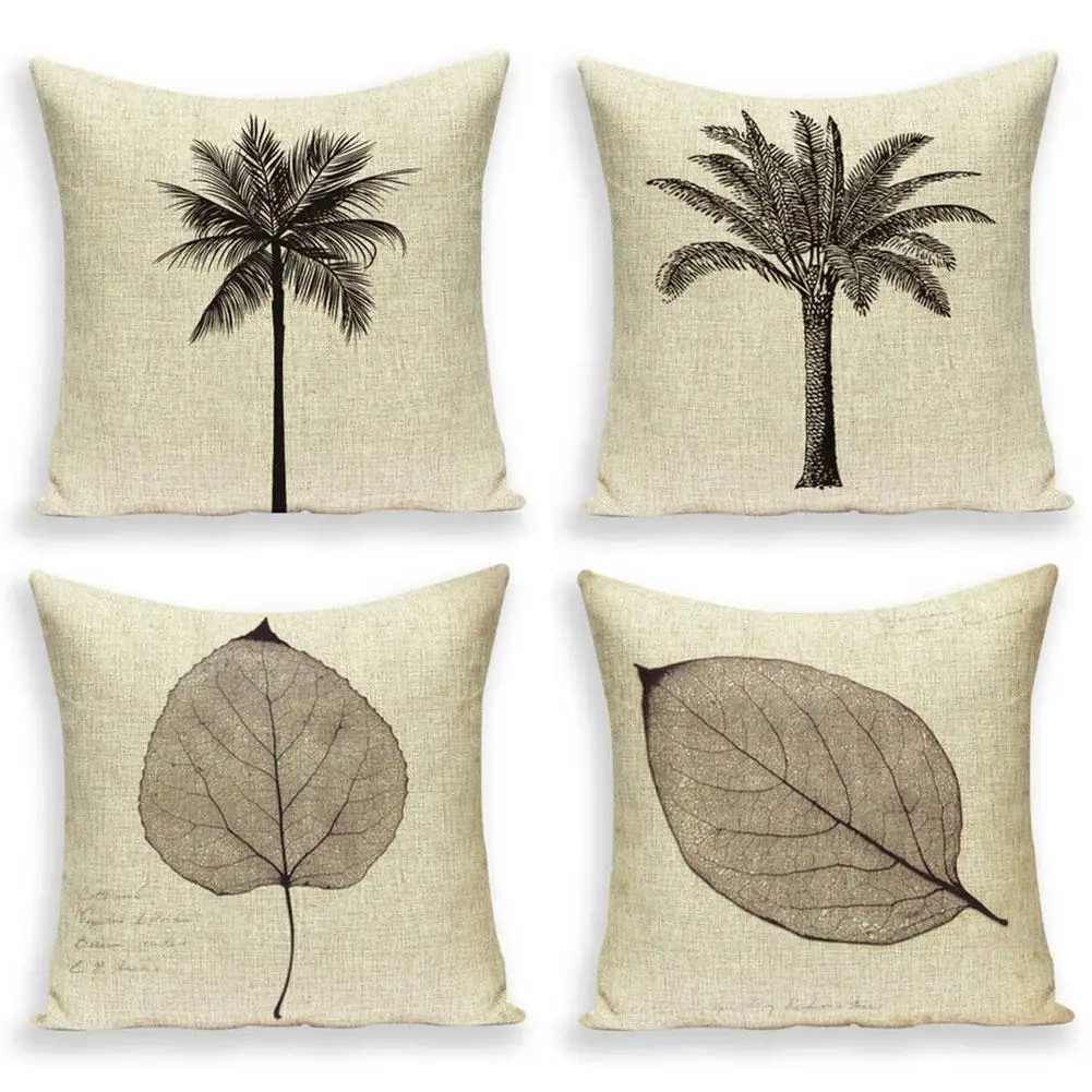 

Простые наволочки в стиле ретро, наволочка из скандинавской сосны, уличный льняной домашний декор, Наволочка на талию с черными листьями, до...