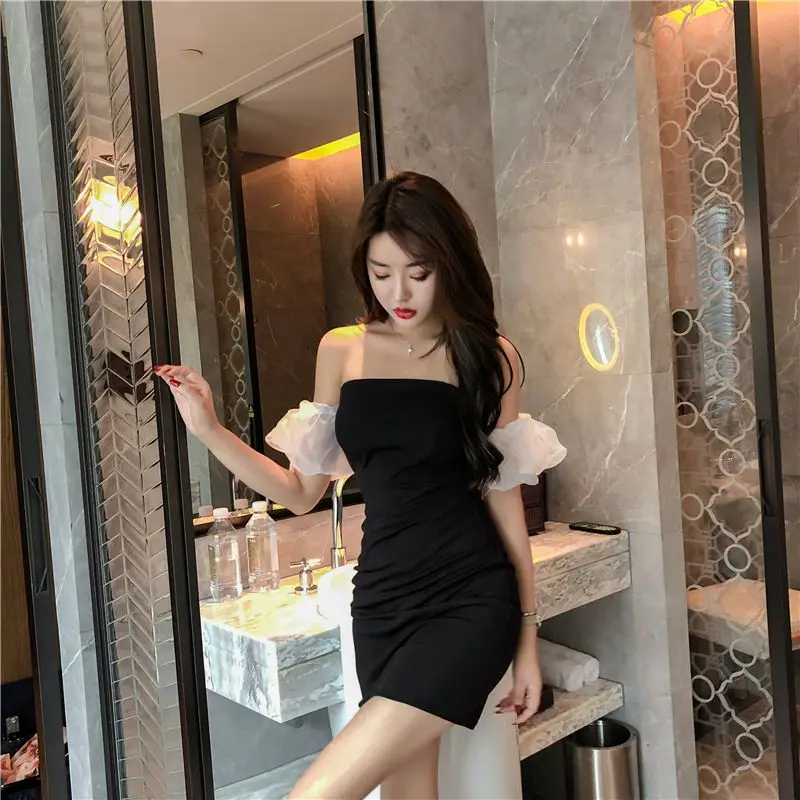 

COIGARSAM Sexy Patchwork Women dress Summer Dresses Black 3375