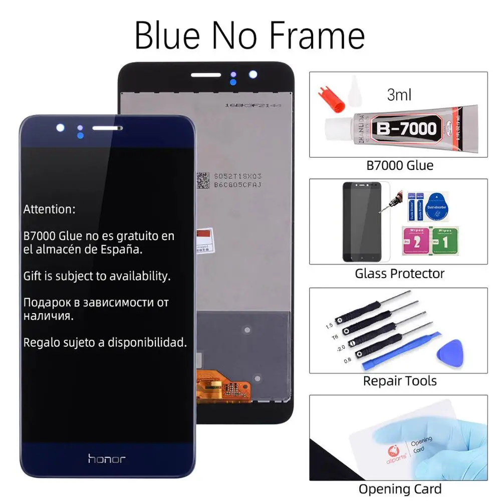 Дисплей для huawei Honor 8 Ремонт сенсорного ЖК-экрана с рамкой для Honor 8 ЖК-дисплей 5,2 ''frd-l09 FRD-L19 - Цвет: No Frame Blue