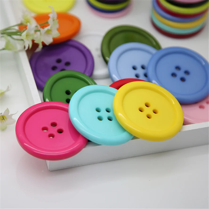 

100pcs Mixed Colors 25mm Round Resin Buttons 4 Holes Flatback Crafts For Sewing Scrapbooking