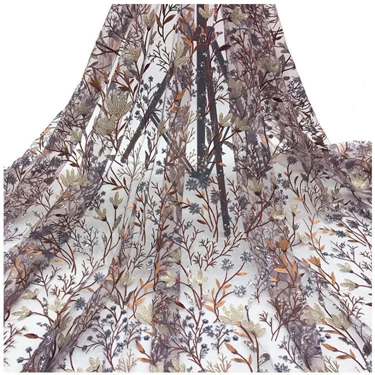 Тканевая ткань с вышивкой цветочным узором и блестками сетчатая кружевная