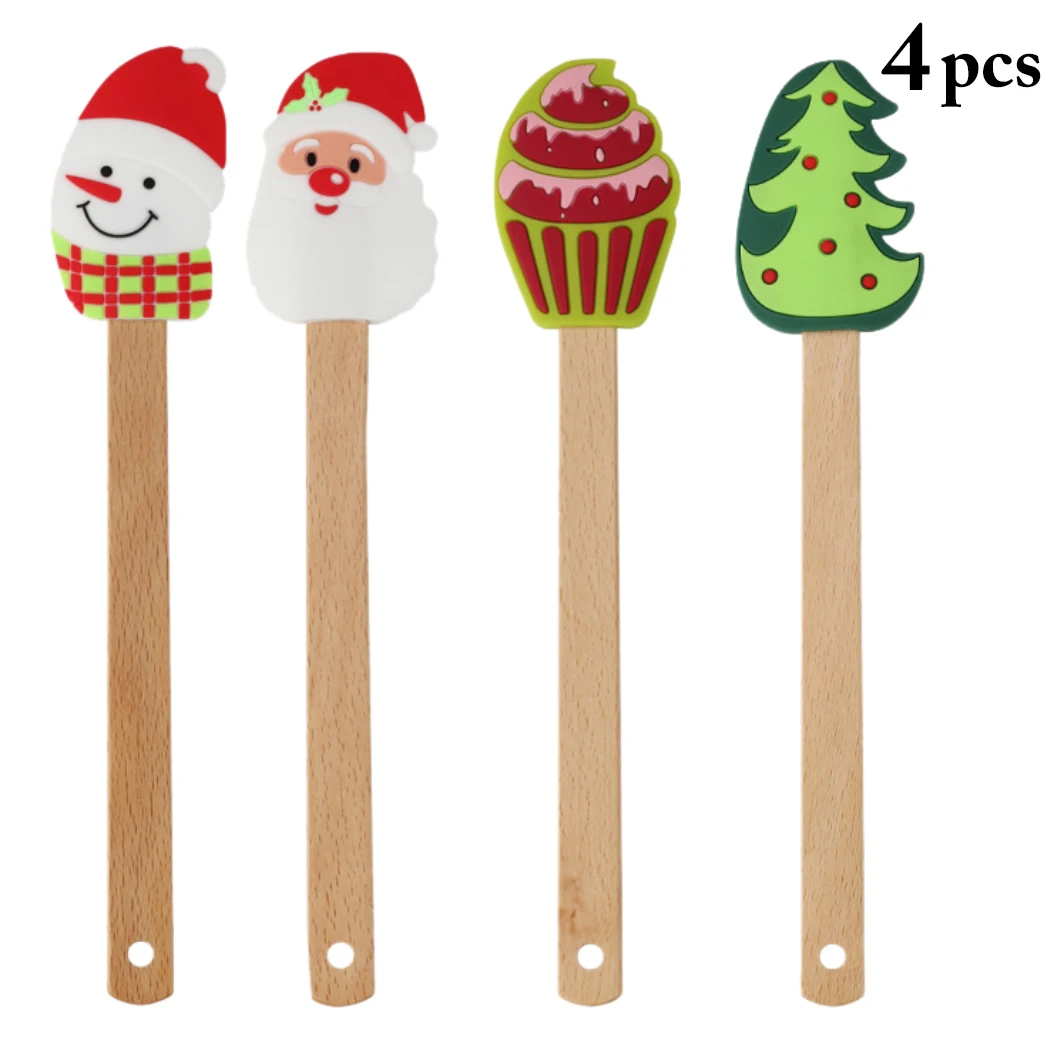 

Лопатка силиконовая с деревянной ручкой, для выпечки, торт-снеговик, скребок для смешивания теста, 4 шт.