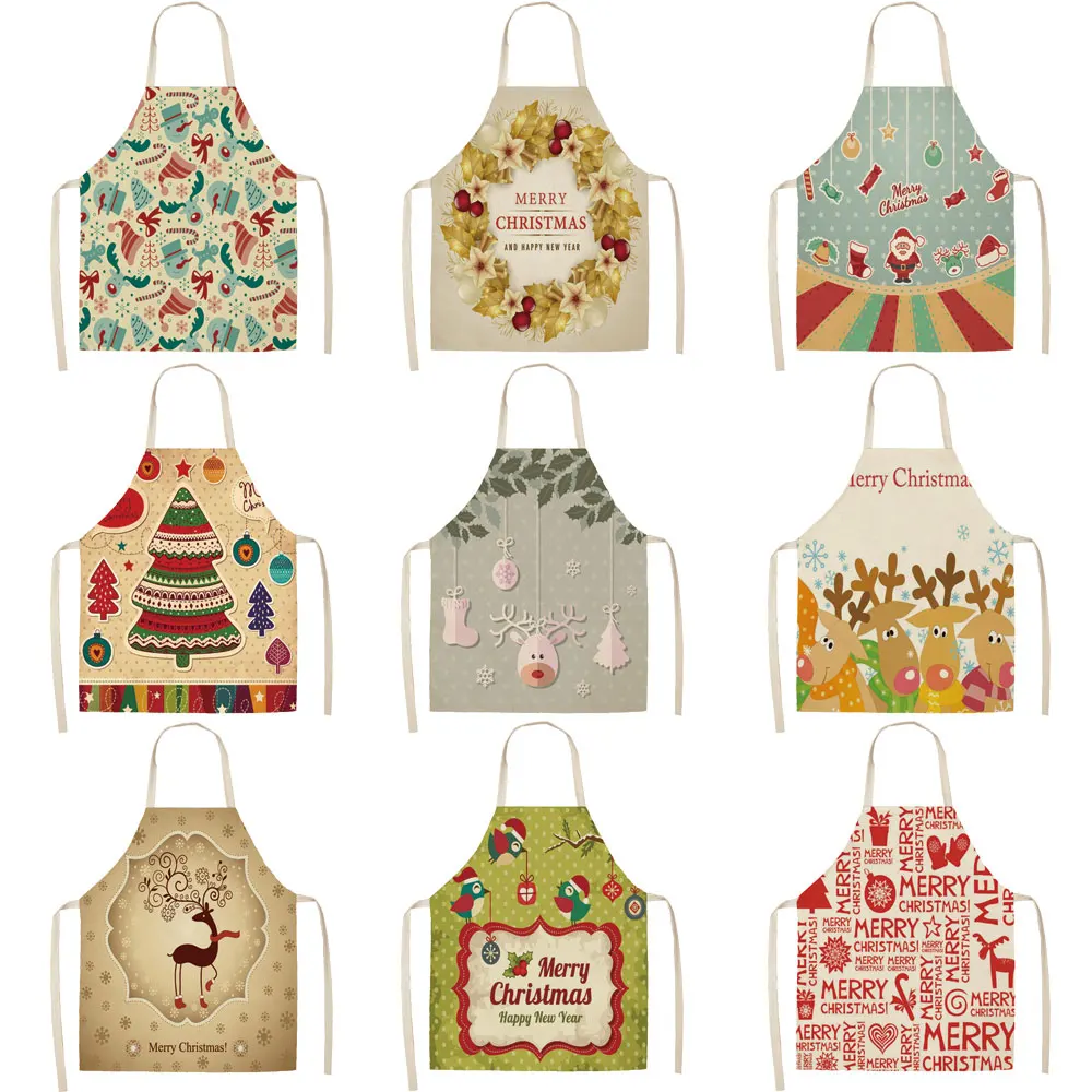 

Silstar Tex Christmas Tree Deer Printing Cartoon Apron Santa Claus Digital Printed Aprons For Kitchen Restaurant