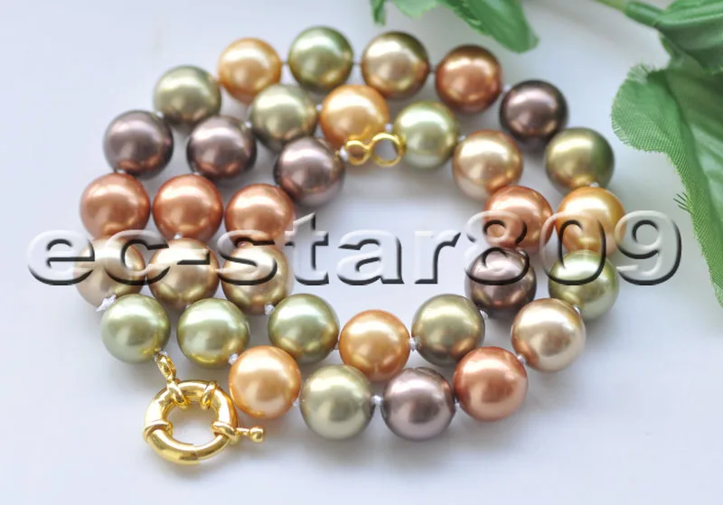 

P7137 17" 12mm multicolor Round South Sea Shell Pearl Choker Necklace