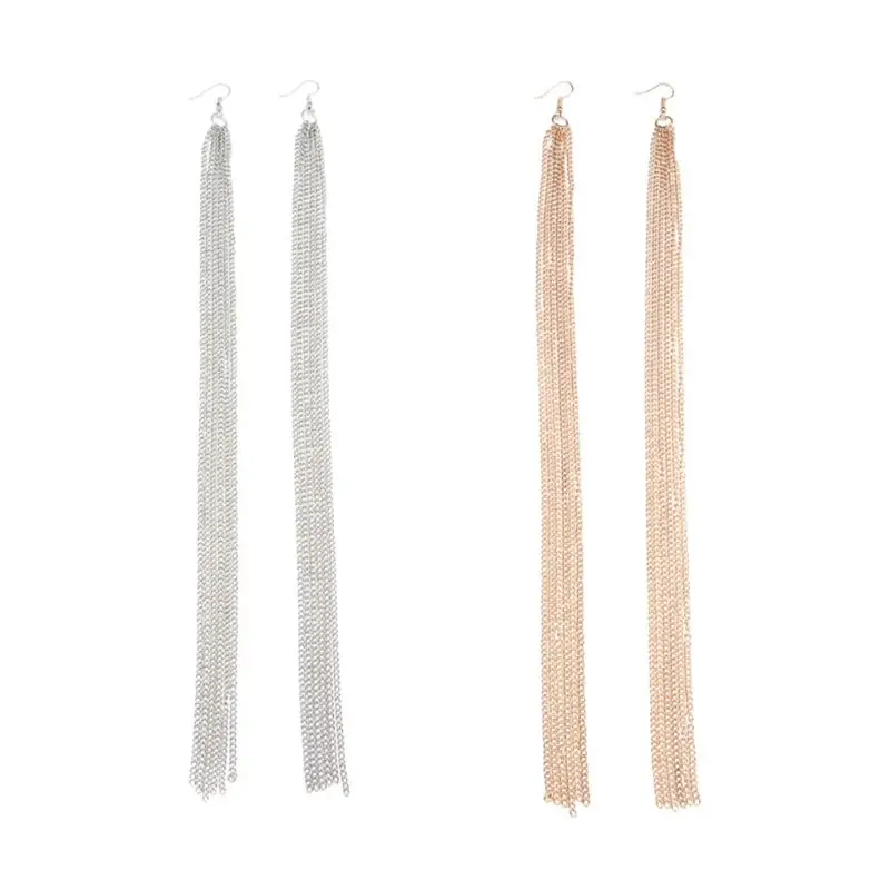 

1 Pair Tassel Earrings Extra Long Chain Pendant Decoration Women Jewelry Exaggerate Charms Alloy Fashion Gifts