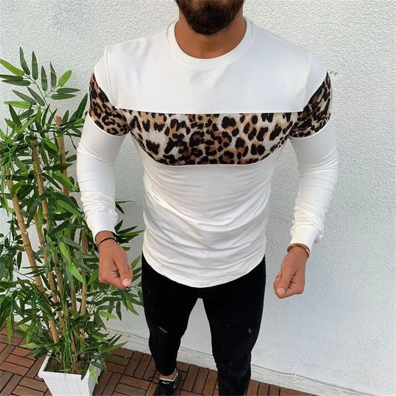 

Fashion Brand Men's Sweatshirts 2019 Spring Autumn Male Casual Hoodies Sweatshirts Men's Leopard Splice Hoodies Sweatshirt Tops