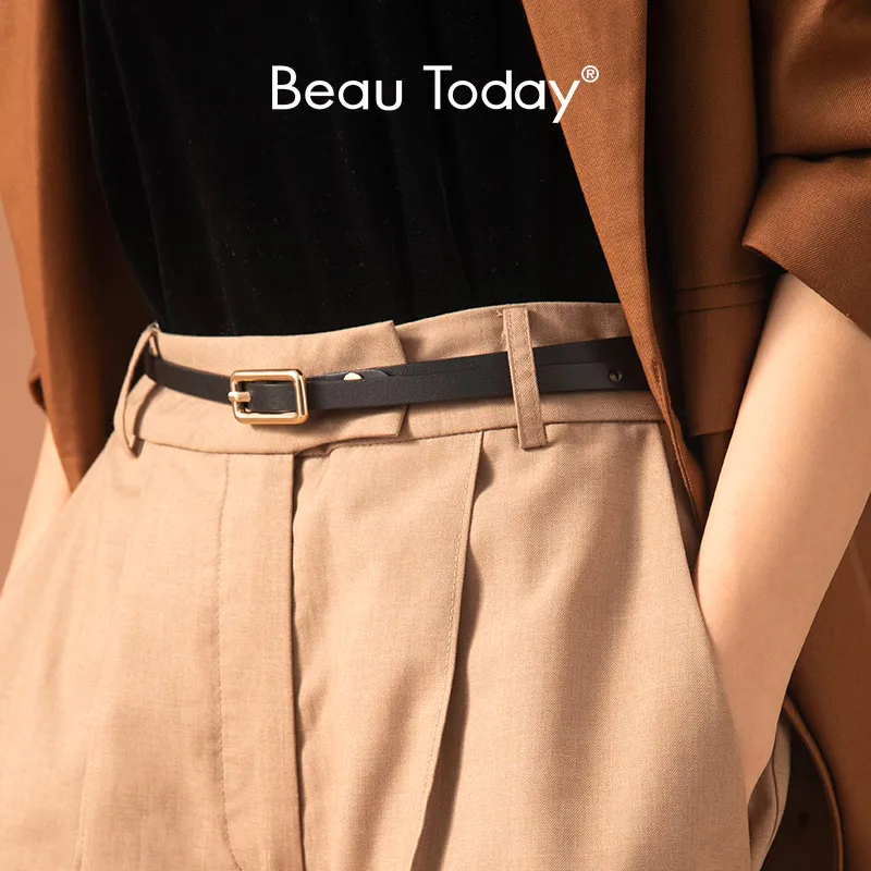 BeauToday Belt Women Genuine Cow Leather Casual Narrow Metal Buckle Ladies Jeans Dress Summer Designer Waistband Handmade 91007