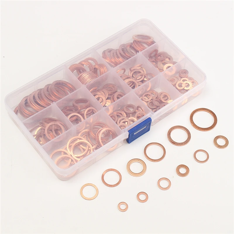 280 шт Ассорти медная шайба прокладка набор плоское кольцо уплотнение Ассортимент