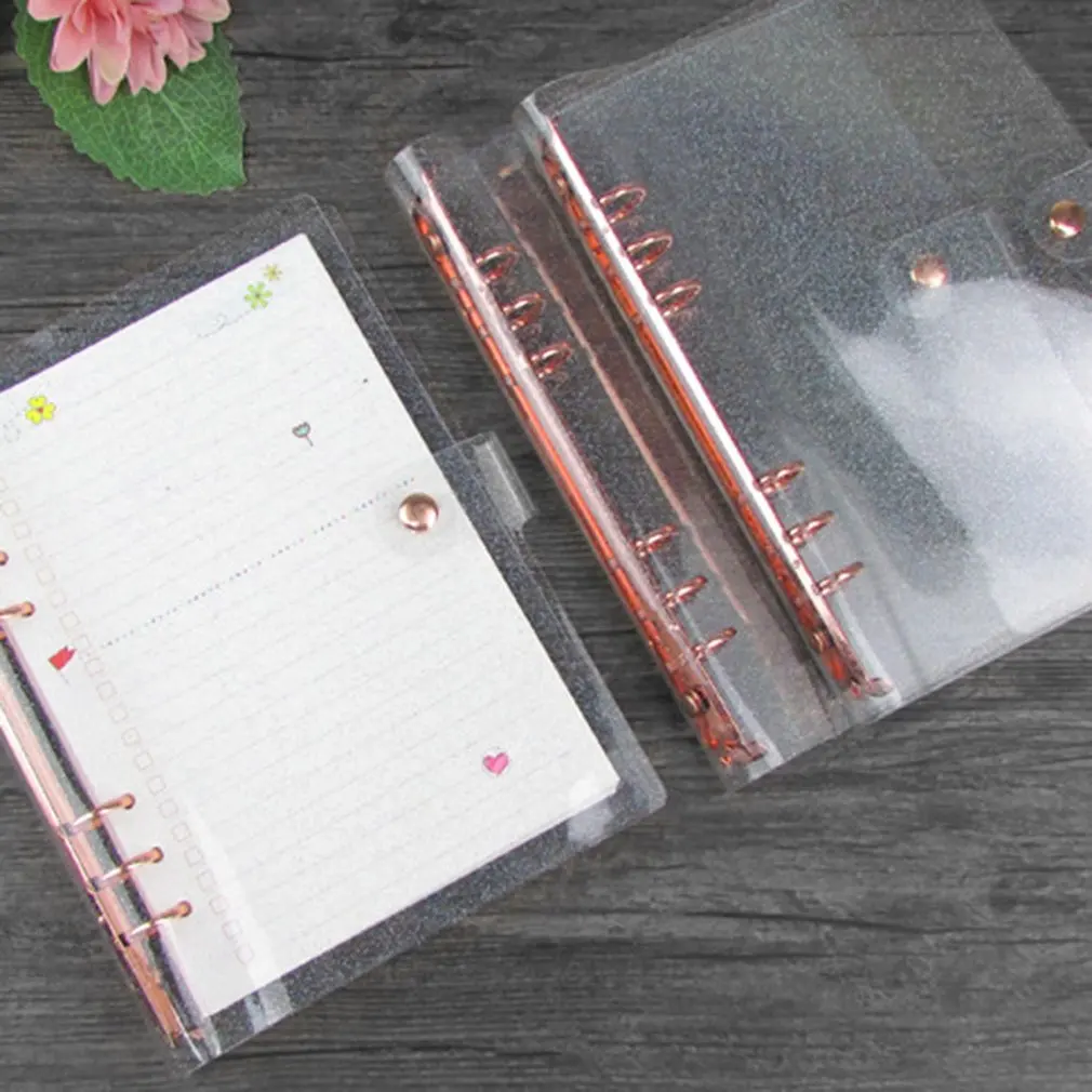 

6 Holes Notebook Transparent Color PVC Clip File Folder Loose Leaf Hand Book Ring Binder Planner School Office