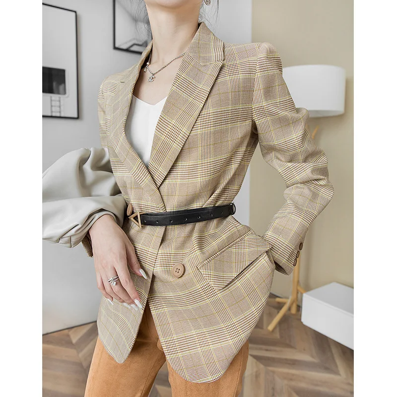 

Plaid Slim Suit British All-match Long-sleeved Jacket Female 2021 Autumn Women's New Top