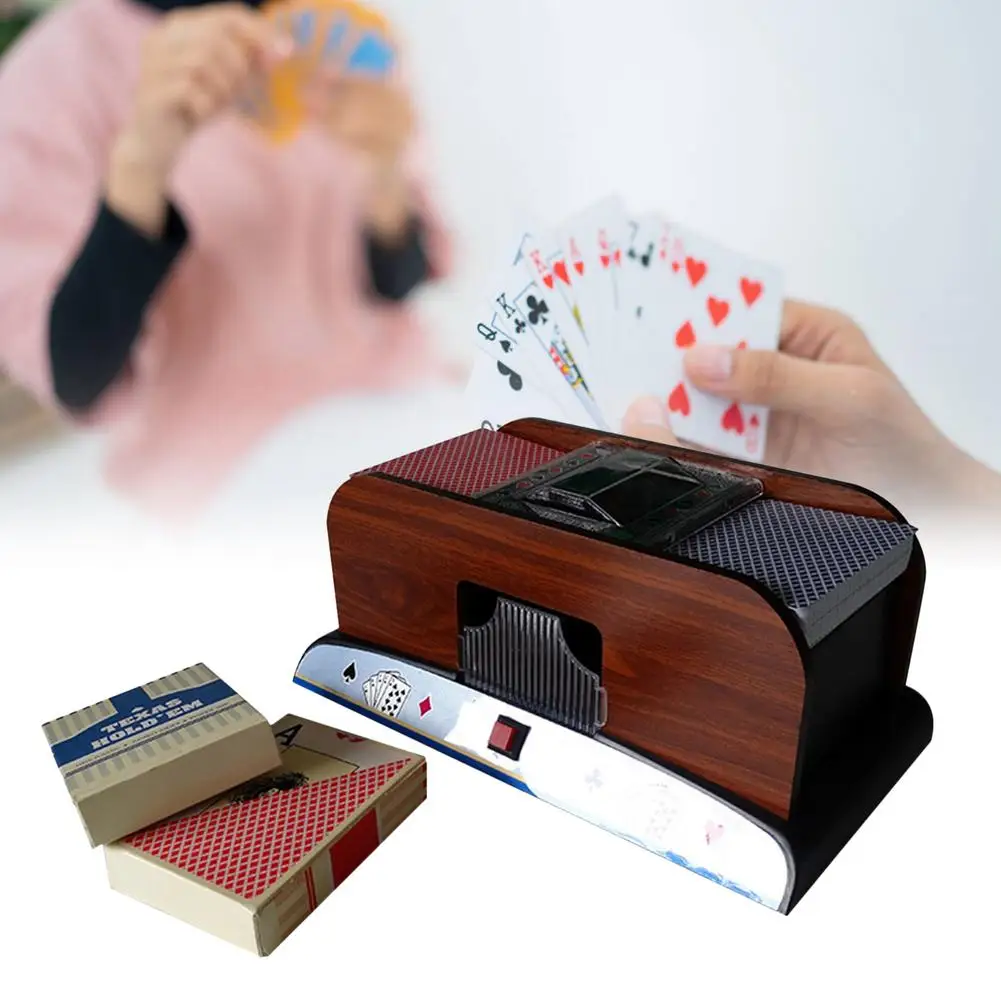 Barajador automático de cartas de póker, Máquina Eléctrica de baraja de cartas de madera, barajador automático para fiesta en casa de cartas, 2 cubiertas