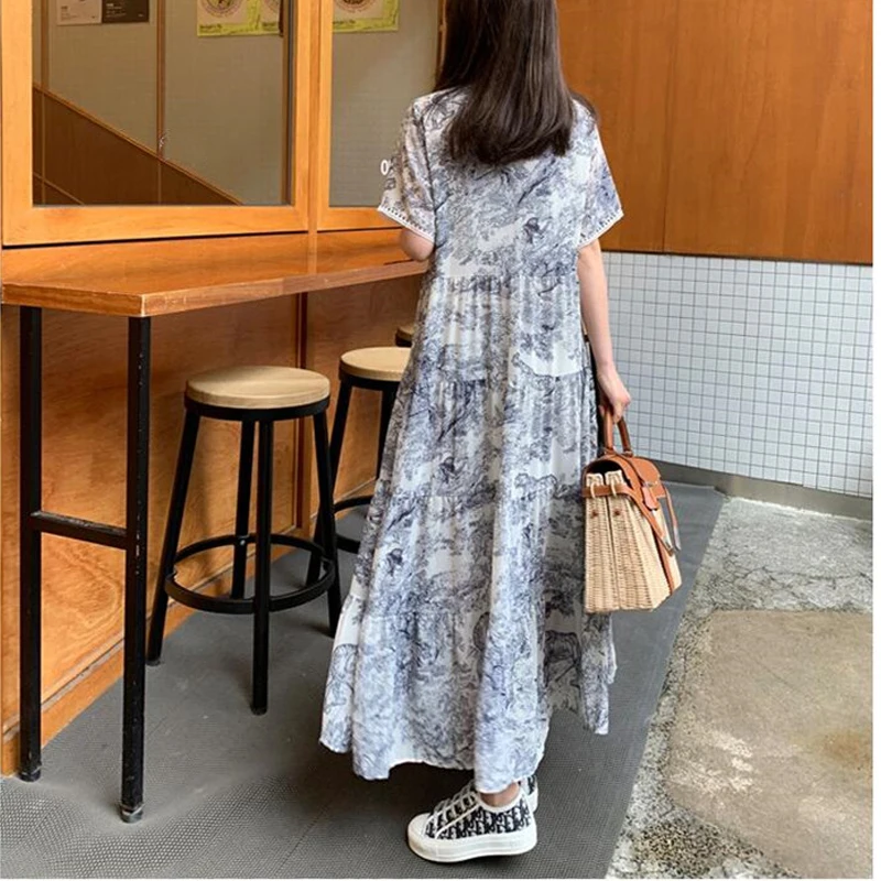 2020 летнее женское платье в европейском стиле с коротким рукавом шифоновое